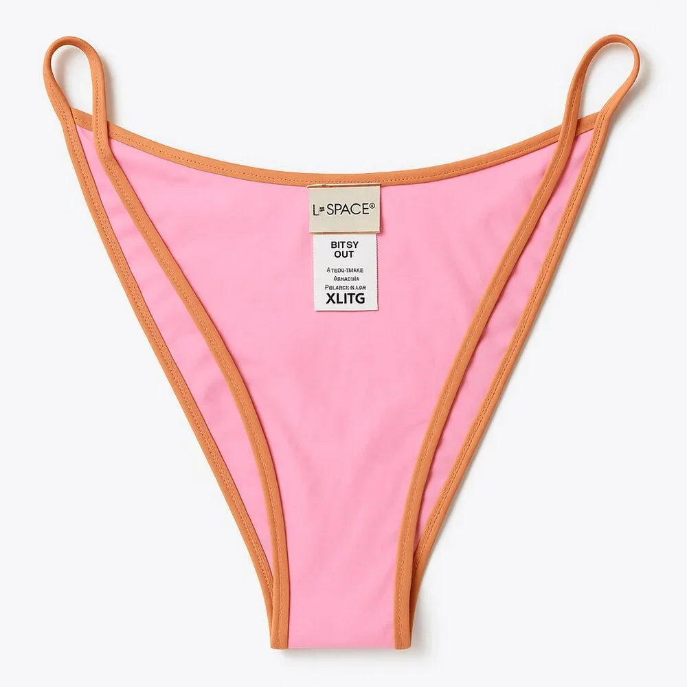 L*Space Bitsy Cut Bikini Bottom Pink/Orange Trim Swimwear – Women’s XL nwot
